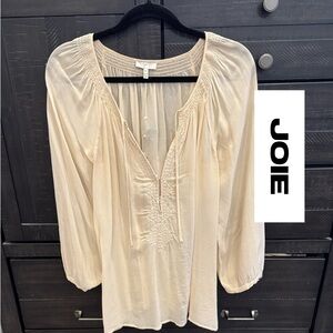 Joie 100% Silk Cream Blouse with Embroidered Detail